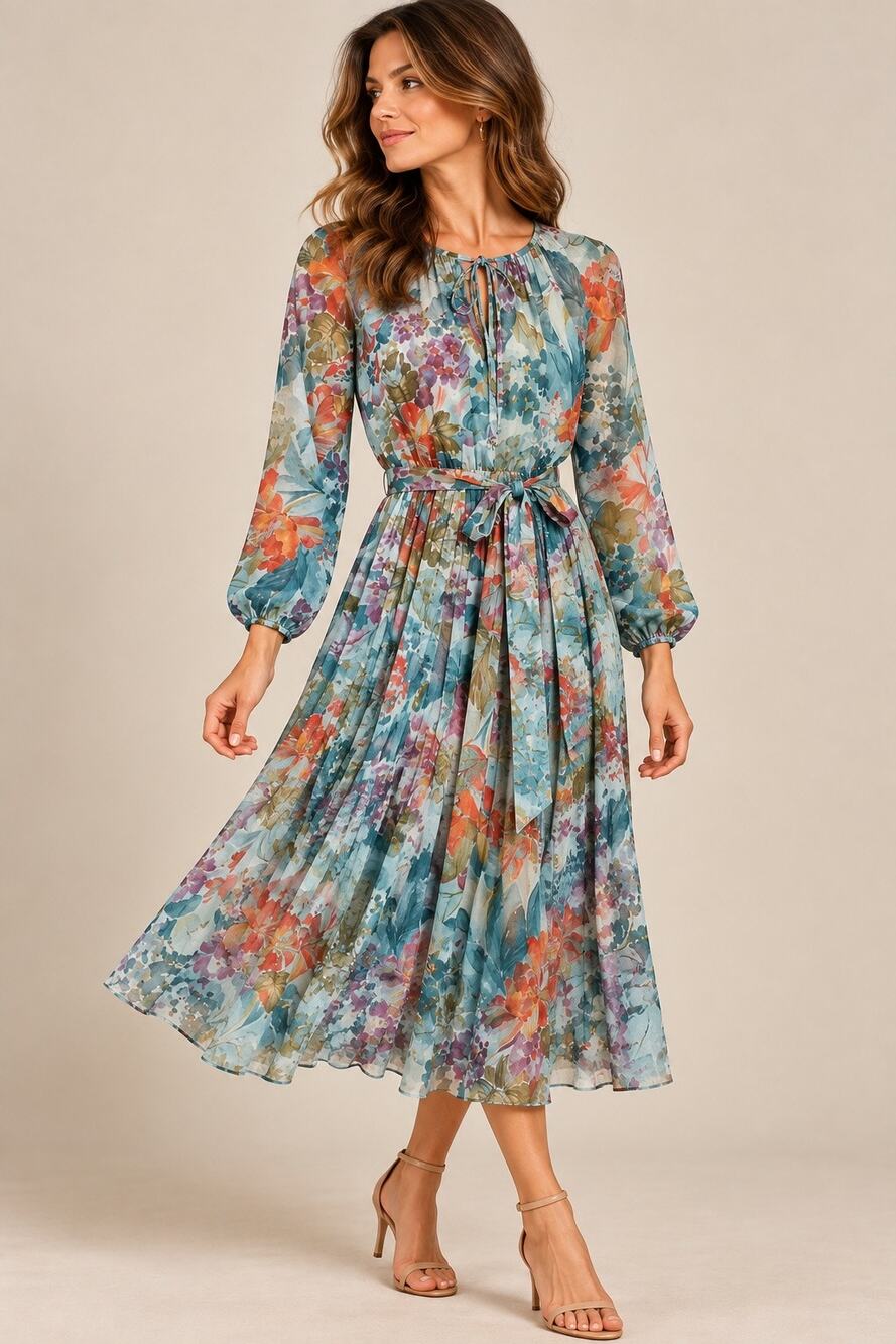 Vintage 70s It’s Elayne California Floral Pleated Midi Dress Belted Size 6